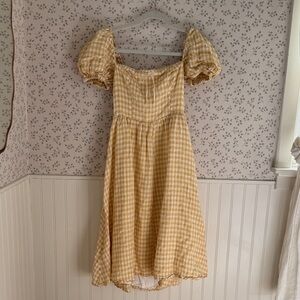 Reformation Yellow Gingham Puff-Sleeve Midi Dress